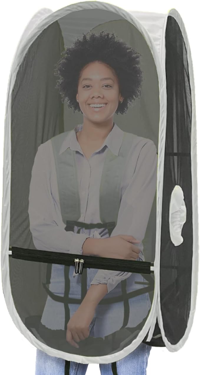 WeatherPod Short Bug-Screen Walking Pod – Pop-Up Wearable Mosquito &amp Bug Screen with Mesh – Fine Gauge Fully Enclosed Personal Bubble – Dark Gray
