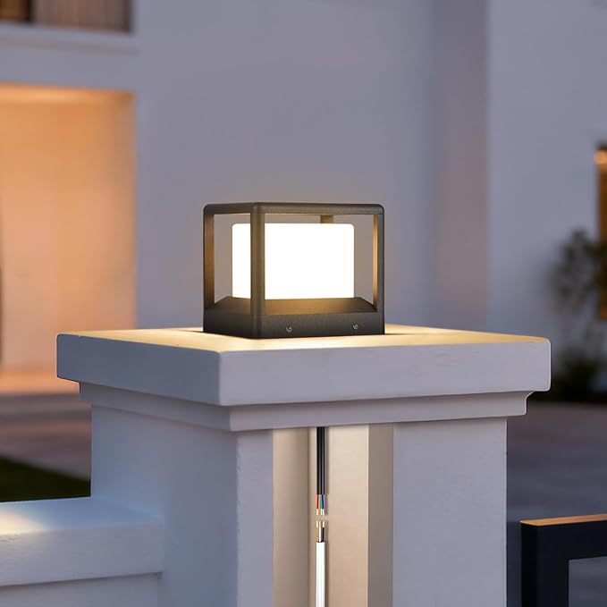 7.1 Outdoor Post Lights Pillar Lights Hard Wired AC100-240V Modern Column Light Waterproof Fence Deck Cap Lamp Fixture 3000K Landscape Lighting for Outside Patio Garden Gate Posts