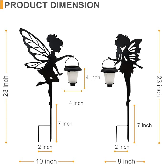 Solar Fairy Garden Stake Decorative Lantern 2 Pack Metal Fairy Angel Garden Silhouette Lights for Lawn Pathway Patio Yard Outdoor Decor
