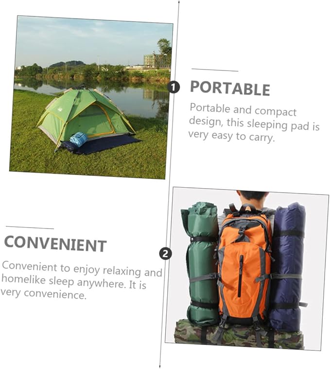 Portable Inflatable Camping Sleeping Pad with Pillow Wear Resistant Lightweight Mat for Outdoor Hiking Picnic Tent Use Warm Insulation Convenient Design for Single Person
