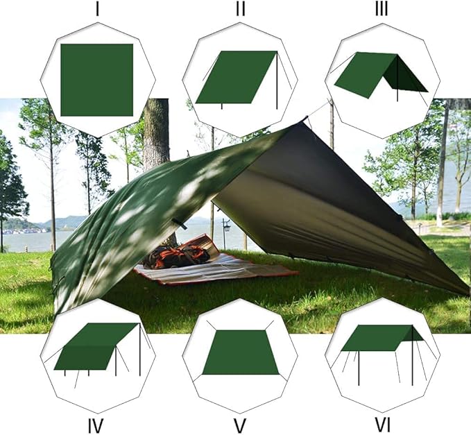 KALINCO Waterproof Camping Tarp Tent Hammock Rain Fly 10X10FT/10X15FT Mutifunctional Tent Footprint Lightweight Tarp for Camping Hiking and Survival Shelter