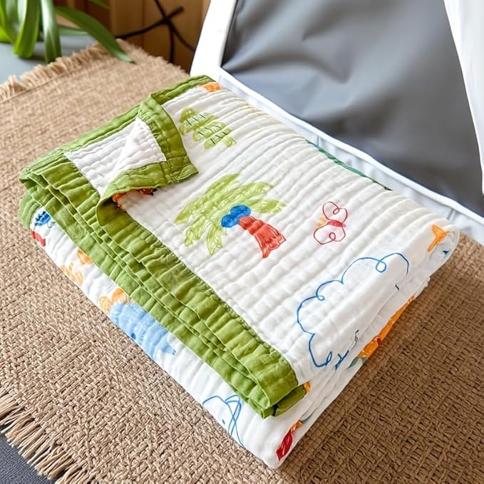 ITFRO Cooling 6 Layer Cotton Muslin Blanket For Hot Sleepers Twin Size 60x80 Inches Dinosaur Soft Breathable Lightweight Reversible Summer Gauze Blanket for Adults Sofa Bed Camping (Dinosaur 60x80)