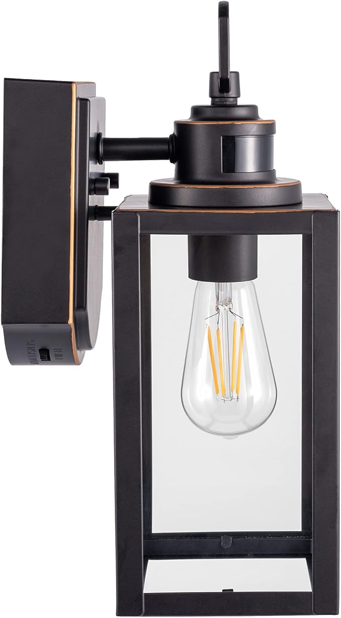 Dusk to Dawn Outdoor Wall Lantern PIR Motion Sensor Wall Sconce as Porch Lighting Fixture E26 Medium Base Metal Housing Plus Glass Bulbs not Included