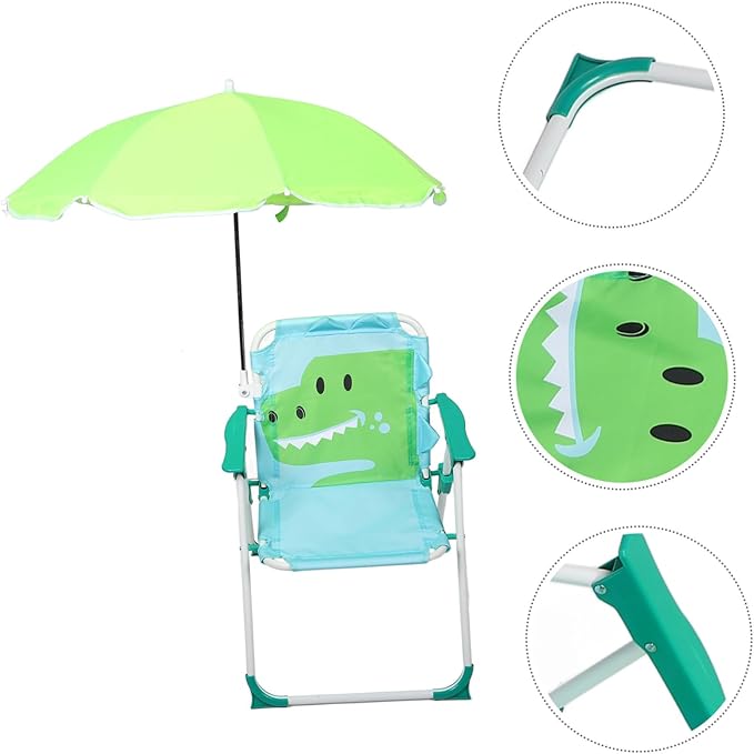 KICHOUSE Camping Chair for Boys and Girls Integrated Umbrella Frame Portable Folding Beach Chair for Outdoor Use