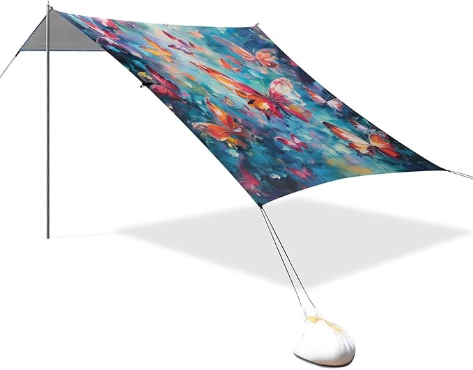 ALAZA Butterfly Painting Beach Tent Sun Shelter UPF50+ Protection Beach Shade Canopy w/ 4 Sandbags for Outdoor Camping Fishing Backyard Fun Picnic 10x9 ft