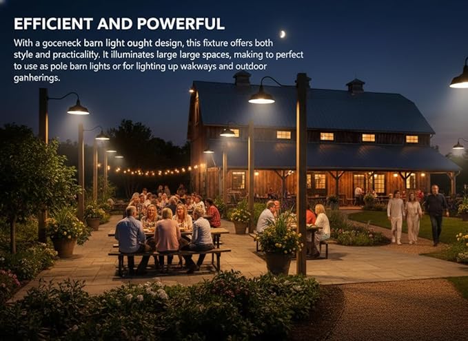 AGB101-AS18-BLACK Gooseneck Barn Light - Black Outdoor Dome with Incandescent Downlight | Wall-Mount Fixture for Patios Gardens Pathways and Large Outdoor Living Spaces