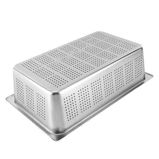 DYNAMI 2-Pack 6 Inch Deep Full Size Steam Table Pans Anti-Jam Perforated Stainless Steel Steam PansRestaurant and Commercial Stainless Steel Food Containers