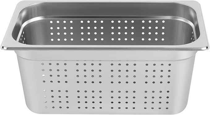 DYNAMI 2-Pack 1/3 Size 6 Deep Perforated Stainless Steel Steam Table Pan Commercial Catering Food Pan