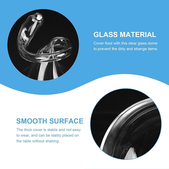Glass Food Dome Cover for Cake and Bread 20cm High X 18.3cm Diameter Glass Protective Cake Stand Lid for Household and Restaurant Dessert Display