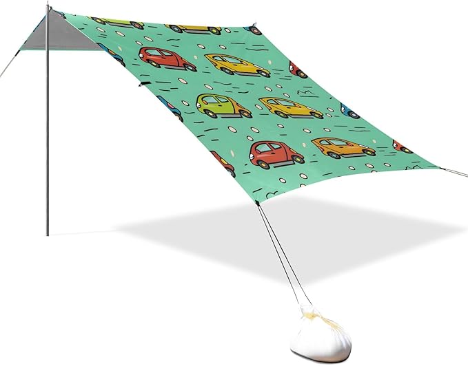 Cartoon Cute Cars Camping Sun Shelter Beach Tent Portable Beach Sun Shade Outdoor Canopy for Camping Trips Fishing Picnic