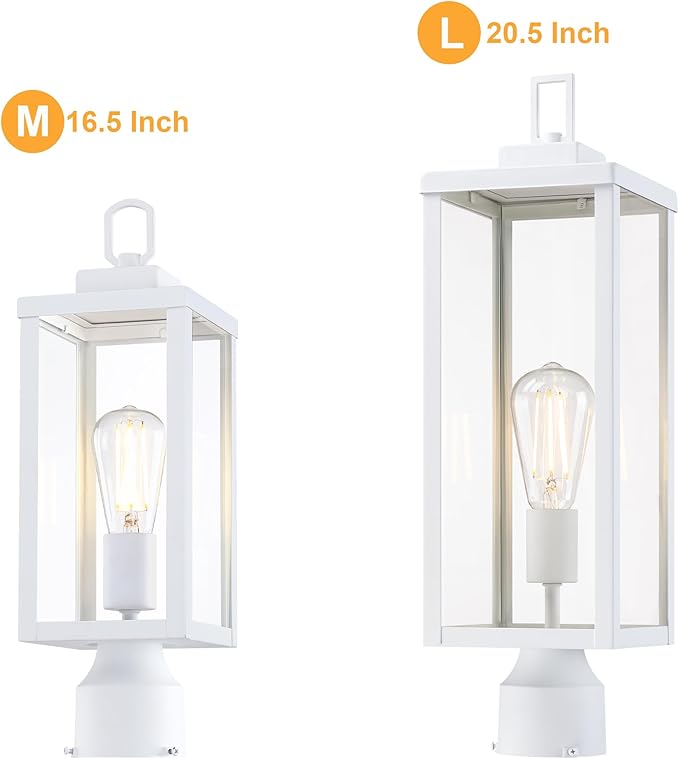 GRUENLICH Outdoor Lamp Post Light Fixtures Exterior Pole Lantern with Tempered Glass 20 Inch Fence Post Lighting for Garden Yard Pathway White 2 Pack