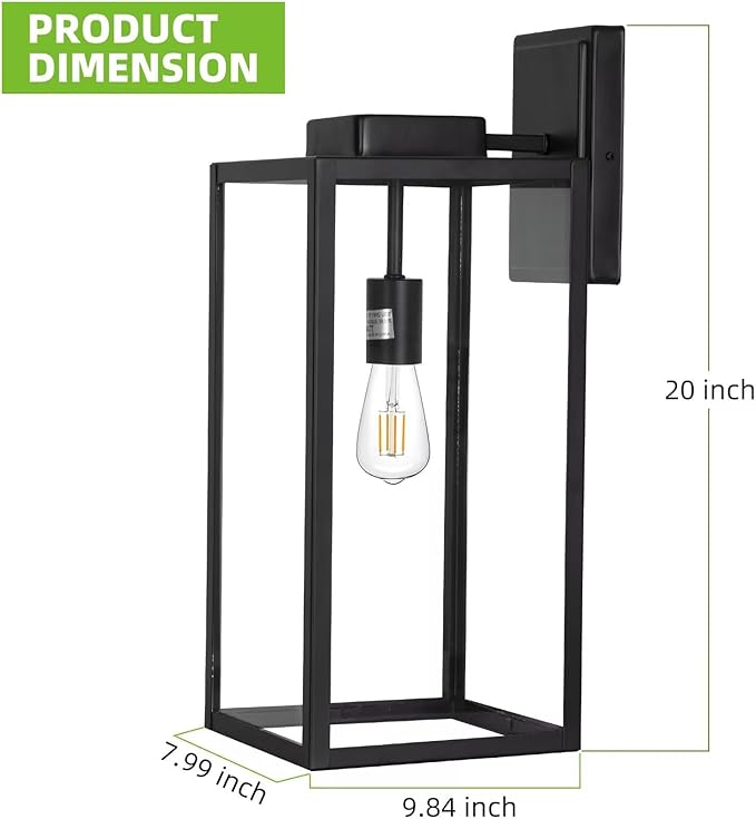 Extra Large Outdoor Wall Lantern20 Inch Outdoor Wall Lights Exterior Waterproof Wall Sconce Anti-Rust Wall Mounted Lighting with Glass Shade Matte Black Wall Lamp with E26 Socket for Porch