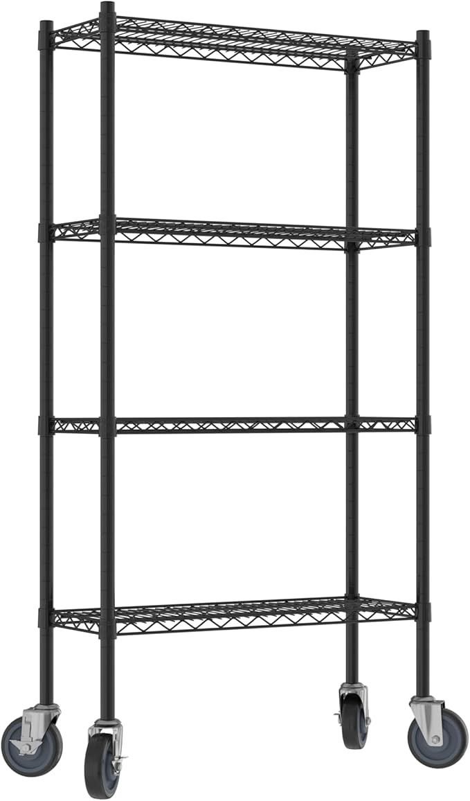 Commercial NSF Listed Black Epoxy Mobile Wire Shelving Kit 12 x 30 x 60 with 4 Shelves Perfect for Warehouse Walk-in Refrigerator Freezer Grocery Store Restaurant Dishroom