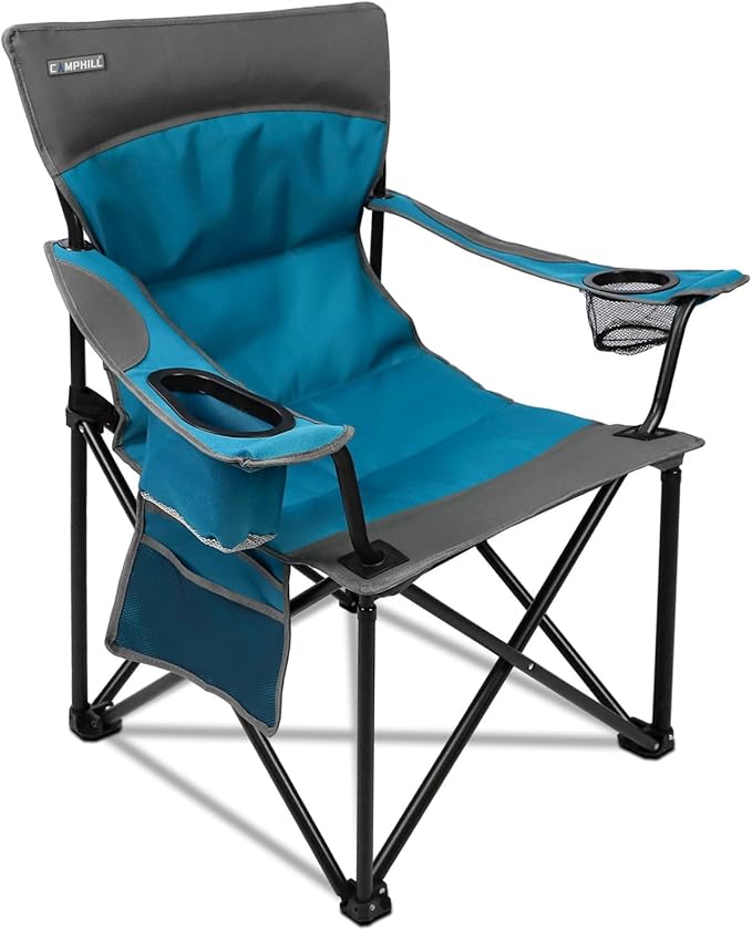 CAMPHILL Oversized Portable Camping Chairs Collapsible Outdoor Chairs with Pocket and Cup Holders Carry Bag for CampingTailgatesBeachand Sports