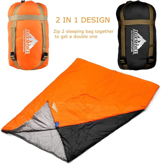 AGEMORE Ultralight Warm Weather Sleeping Bag Portable Lightweight Waterproof Compact Sleeping Bag with Compression Sack Fit for Kids Teens or Adults Outdoor Camping Backpacking &amp Hiking