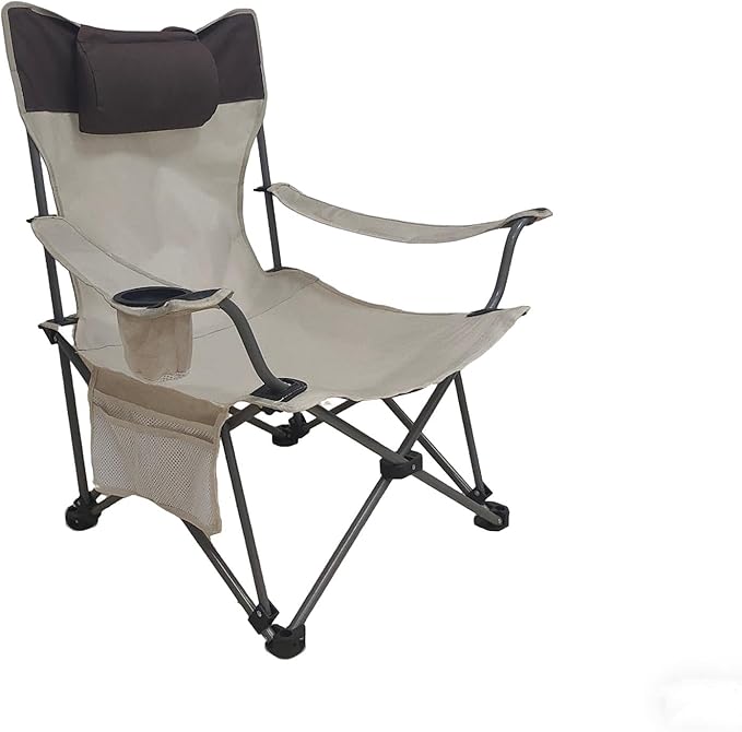 Folding Camping Chairs Portable Beach Chairs with Foot Rest Adjustable Recliner Chairs with Side Pockets &amp Cup Holder for Camping Picnics Fishing Beaches Barbecuesand (Beige)