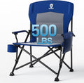EVER ADVANCED Oversized Folding Camping Chair for Adults Heavy Duty Lawn Chair with Side Pockets Portable Collapsible Quad Chair for Outside Support Up to 500lbs Blue