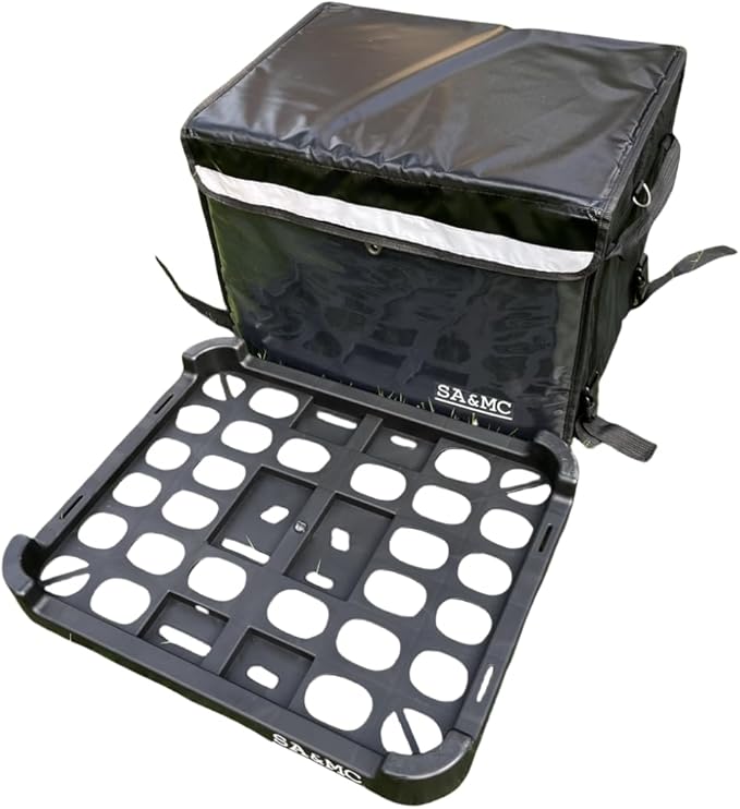 SA&ampMC Pizza Food 62L Delivery Bag Bundle with Rear Plastic Rack for Motorcycle Delivery Drivers