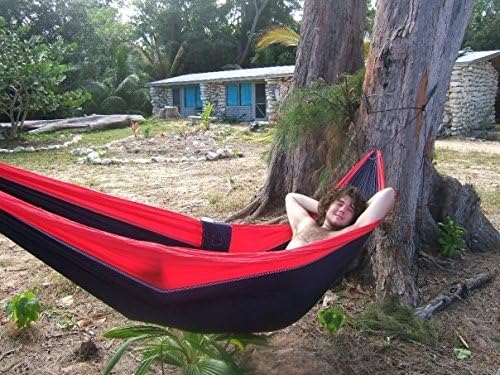 Hammock Bliss Single - Camping Hammock - Camping Essentials Portable Hammock - The Longest Single Hammock On Earth for Outside Hiking and Travel (Navy/Red)