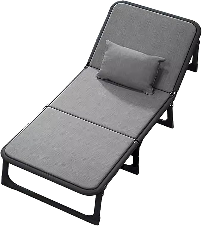 Portable Folding Bed for Adults 4 X 360° Universal Wheels 6 Positions Adjustable Reclining Folding Camping Cot Free Cushion and Dusts CoverGrey-190 * 70 * 35cm