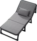 Portable Folding Bed for Adults 4 X 360° Universal Wheels 6 Positions Adjustable Reclining Folding Camping Cot Free Cushion and Dusts CoverGrey-190 * 70 * 35cm