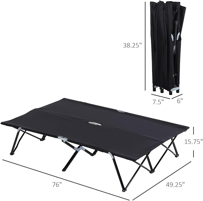 2 Person Elevated Camping Cot - Extra Wide Portable Sleeping Cot for Adults Hiking Beach Camping - Black
