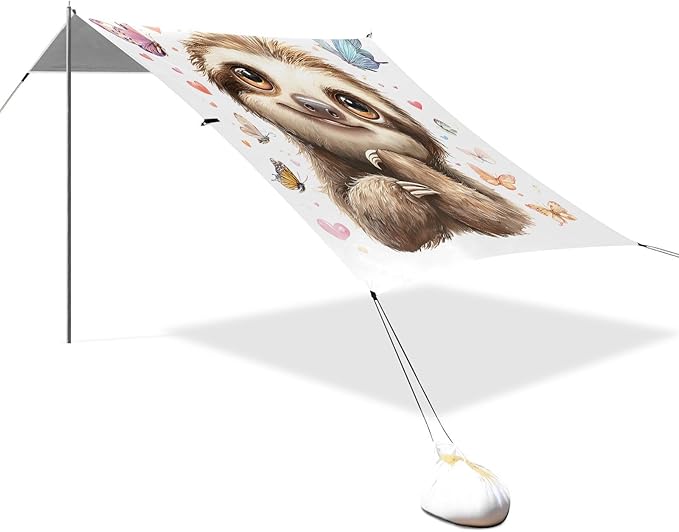 Bolaz Beach Canopy Tent Sun Shade9'×10.5' Large Family Beach Shade UPF50+- Outdoor Shade for Camping Trips FishingSloth Butterflies
