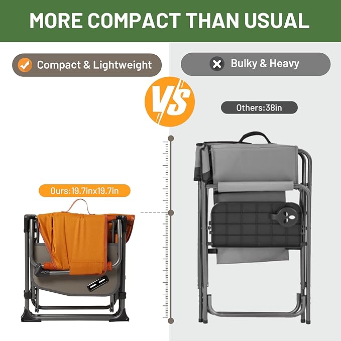 TIMBER RIDGE Aluminum Camping Directors Chair with Side Table Pocket Portable Folding Chair Heavy Duty Lawn Chair for Fishing Trip Picnic Concert Outdoor 400lbs Orange 2 Pack
