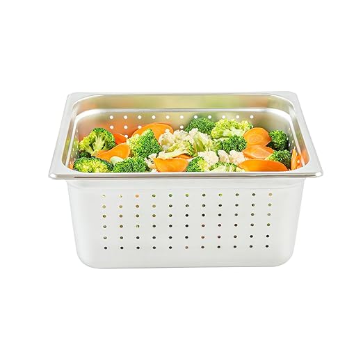 Restaurantware Steam Table Pan 1 Pack of Half Size Stainless Steel Perforated Hotel Pan Anti-Jam 6 Inch Deep Silver Commercial Kitchen Pan 24 Gauge