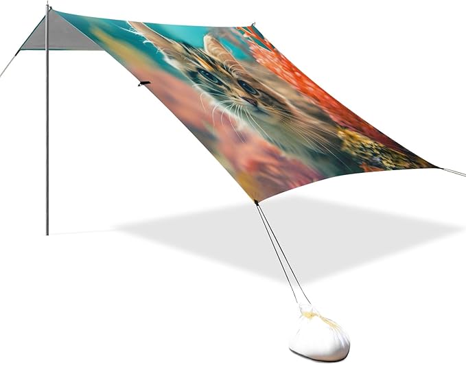 Camping Sun Shelters Underwater World Cute Cat Beach Canopy 126 * 110.2in