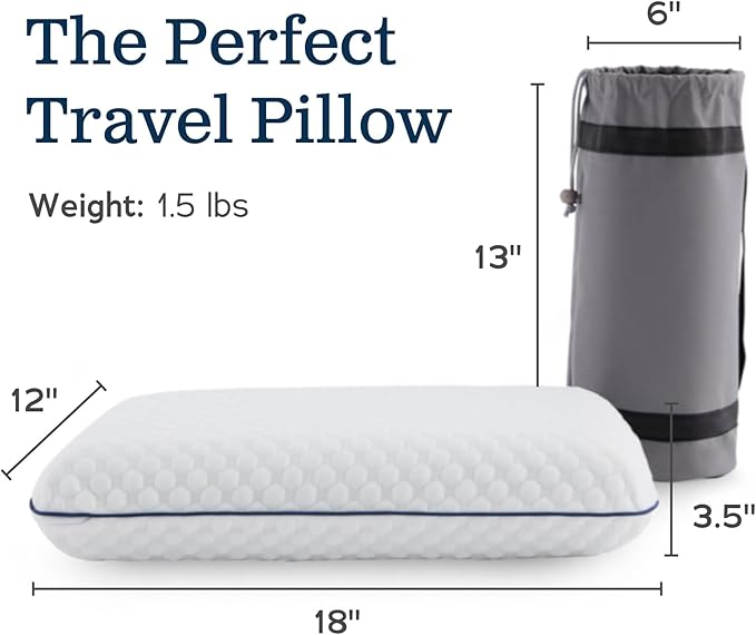Weekender Gel Memory Foam Camping Pillow - Travel Essentials &amp Must Haves - Camping Gear &amp Accessories - Contouring Neck Support - Small Size Compatible for Car Airplane and Beach - 1 Pack