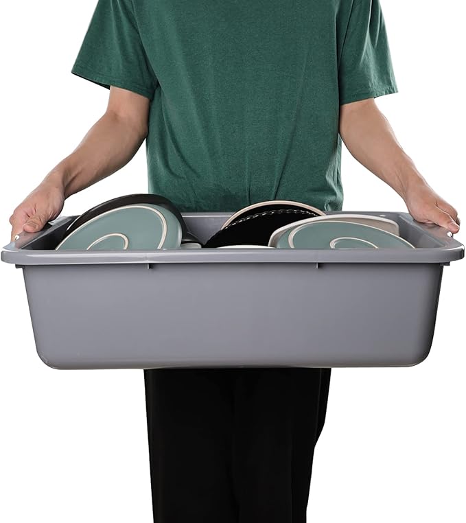Jekiyo 4 Packs 32 L Commercial Bus Tubs Large Food Grade Meat Tubs Grey Restaurant Bus Pans