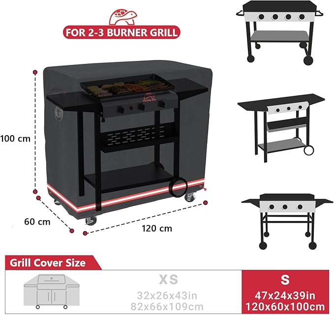 Turtle Life BBQ Grill Cover 46 Inch Heavy Duty Waterproof Barbecue Gas Grill Covers for Flat Top Griddle Anti-Fading Cover for Gas Grill Black