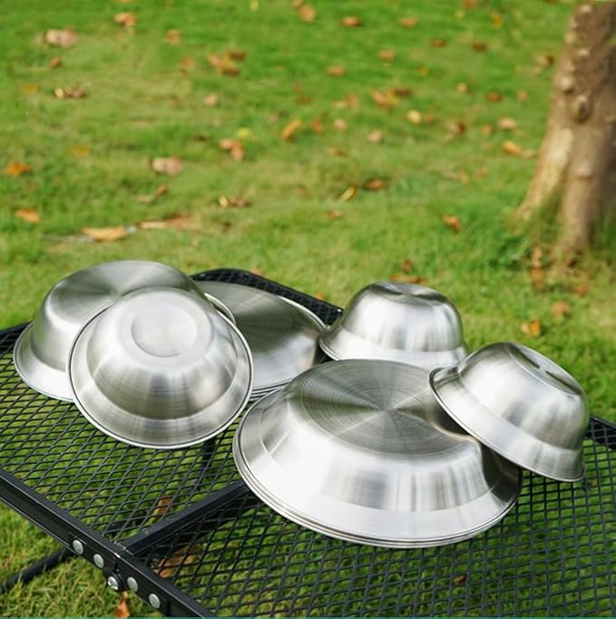 Set of 18 Stainless Steel Outdoor Camping Cookware Mess Kit Camping Dish Set Includes Plates Bowl Storage Bag18