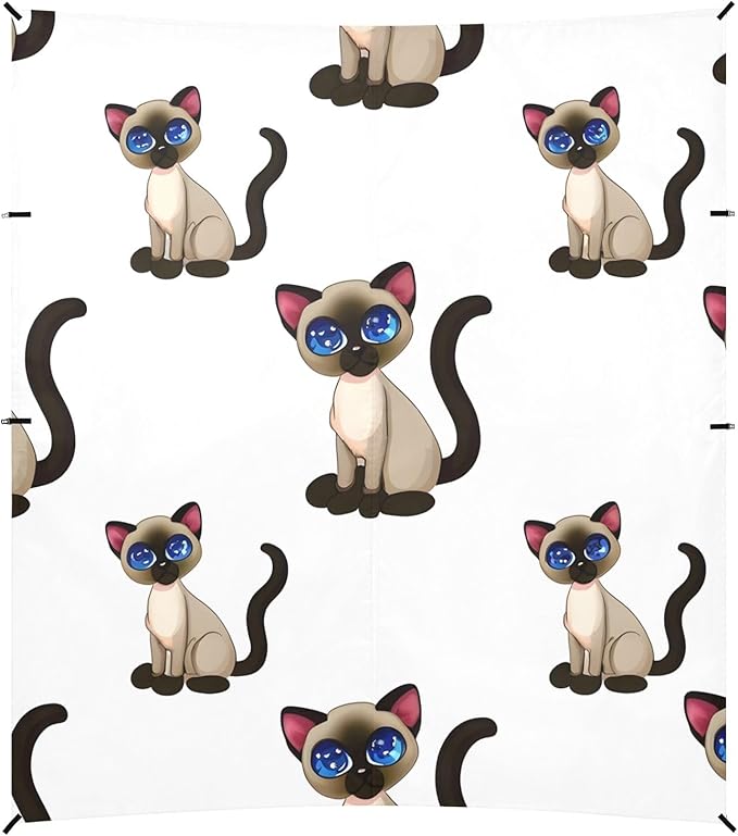 Cute Siamese Cat Camping Sun Shelter Beach Tent Portable Beach Sun Shade Outdoor Canopy for Camping Trips Fishing Picnic