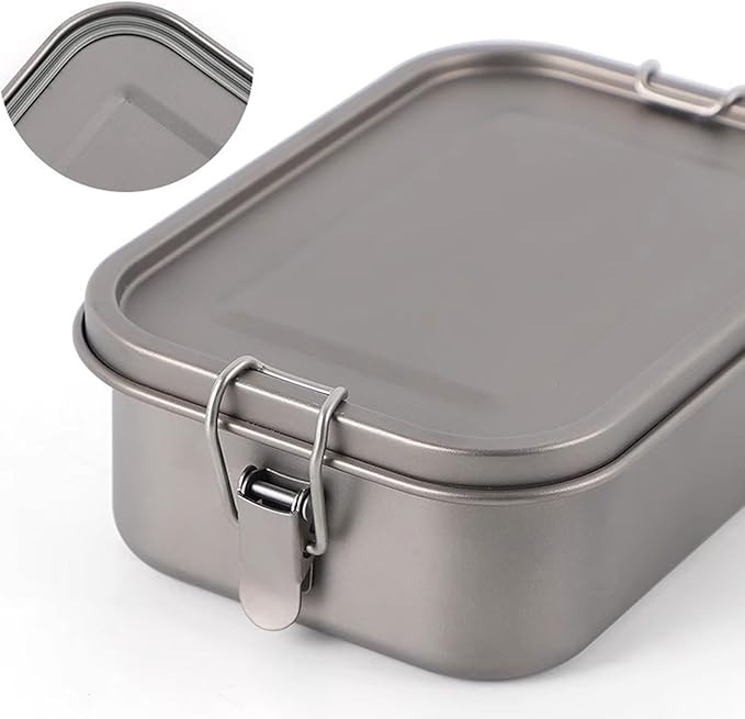 1200ml Titanium Lunch Box with Leak-Proof Lid Camping Cookware Lightweight Outdoor Cooking Pan for Backpacking Hiking Picnic &amp Travel Durable (1200ml without handle)