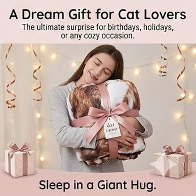 Cat Shaped Plush Sleeping Bag for Adults Ultra-Soft Wearable Blanket Sack Adorable Cat Envelope Sleeping Mat for Sleepovers &amp Lounging Washable Fluffy Animal Bedding Unique for Cat Lovers