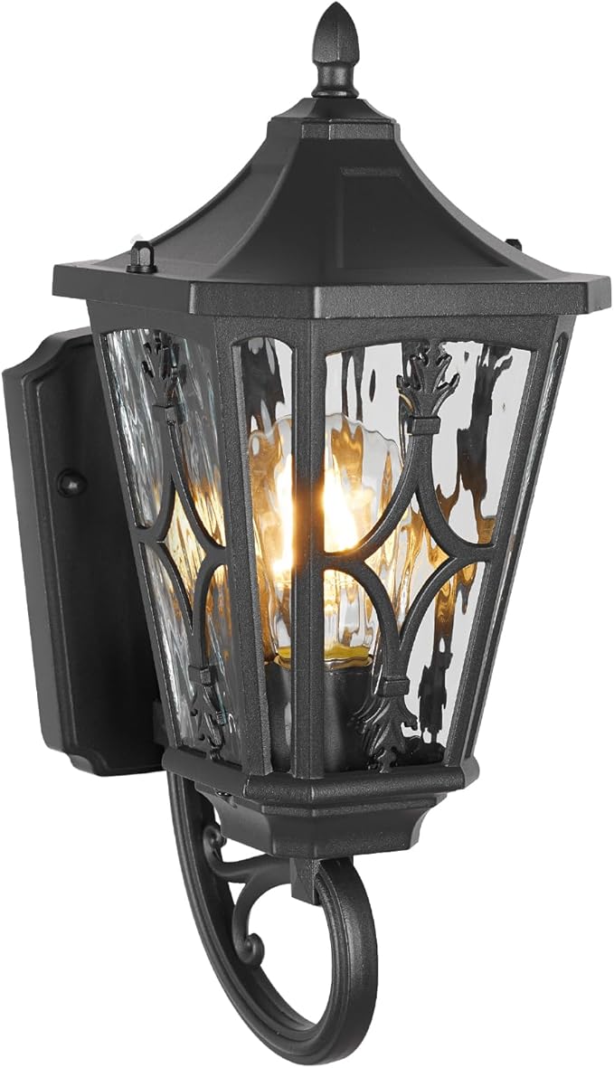 14 Outdoor Wall Light FixturesExterior Waterproof Wall Lantern Porch Sconces Lighting with E26 Socket &amp Water Ripple Glass ShadesMatte Black Outside Wall Lantern Light for House Front Door Gar