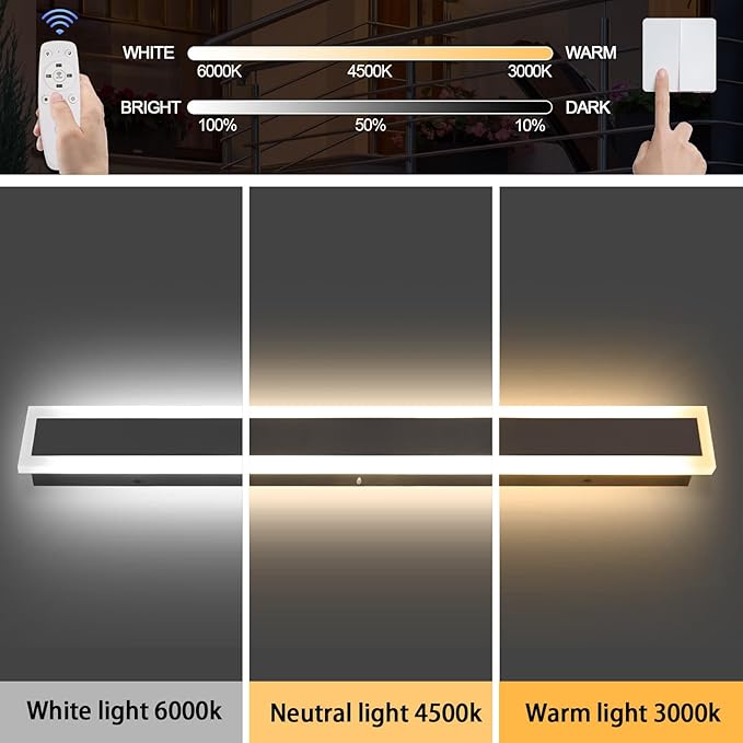 92.5 Inch 2 Pack Modern Outdoor Wall Light 3000K-6000K Dimmable Black Exterior Light Fixtures Wall Mount Ip65 Waterproof Modern Porch Lights Wall Sconce for Patio Garage Garden