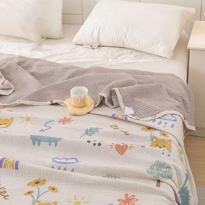 Bnitoam Dinosaur 100% Cotton Bed Blanket 80x92 3 Layer Muslin Blanket Cooling Breathable Lightweight Summer Gauze Throw for Hot Sleepers Adult Birthday Gift (Print Dinosaur 80x92)