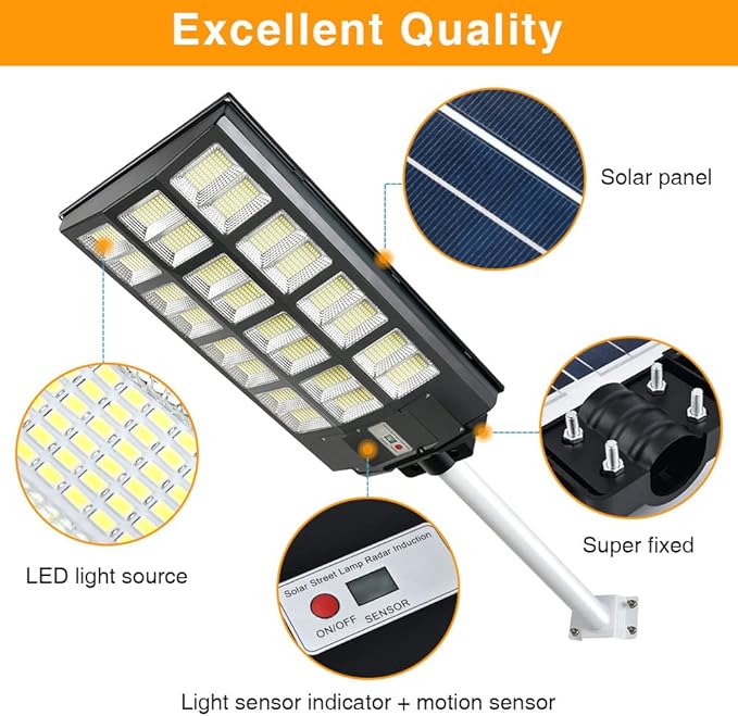 12000W Solar Street Lights Outdoor 100000 Lumens Dusk to Dawn Motion Sensor Security Flood Light Waterproof Perfect for GardenYard Street Parking lot