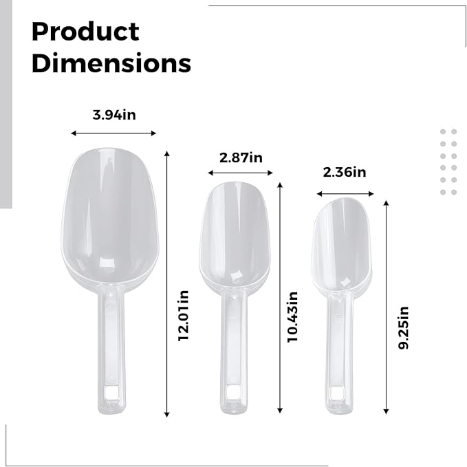 Ice Scooper: 3 Sizes Clear Safe Plastic Various Uses
