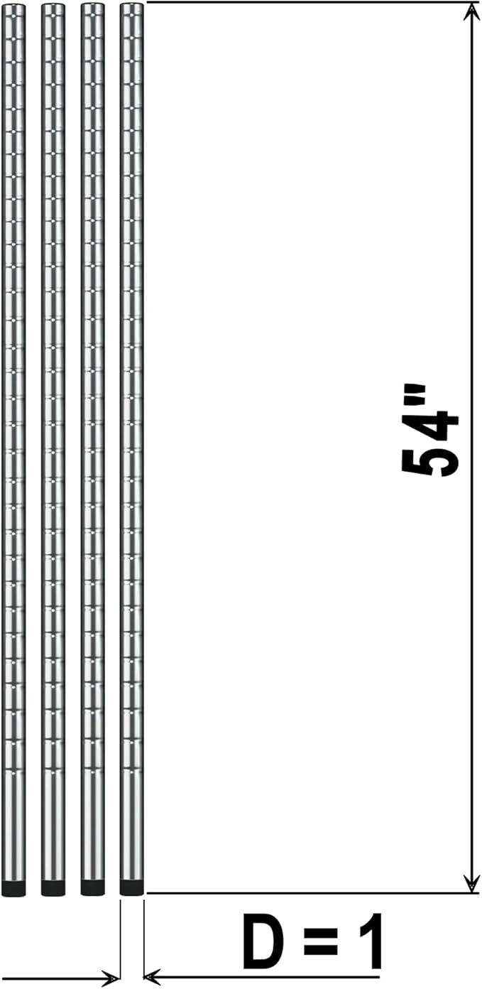 54 NSF Chrome Wire Shelf Post 1 Inch Metal Pole Foot Included for Wire Shelf Rack Poles and Parts (4 Pack)