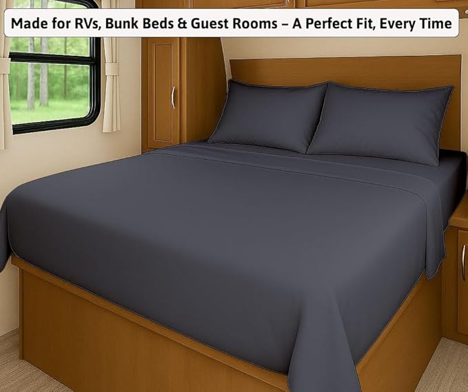 SlumberWell 4 Piece Luxury Soft Microfiber Fitted Bed Sheet Set for Campers 6 to 12 Inch Deep Pocket RV Bunk 35 x 79 Dark Grey