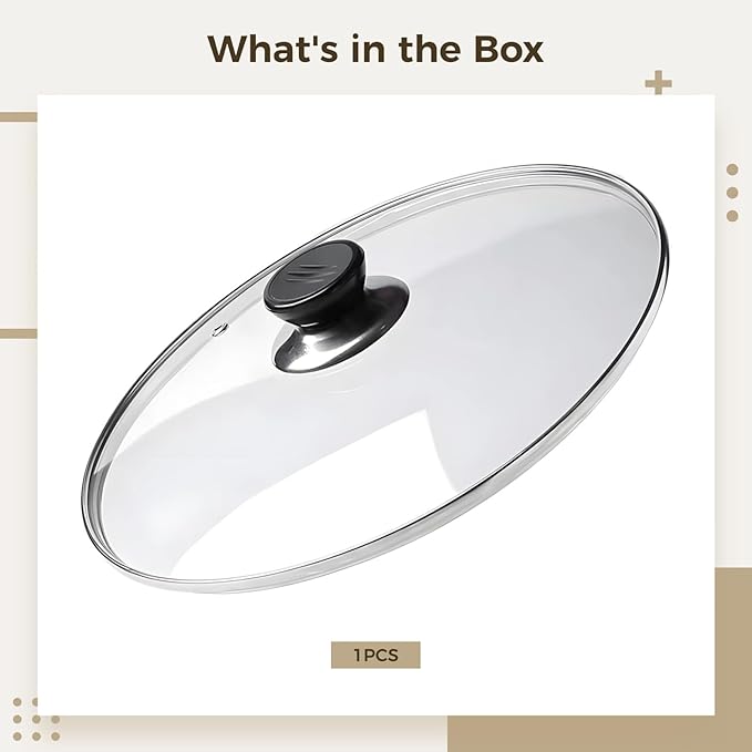 Pot Lid with Vent Hole &amp Knob Handle Easy to Clean 12.5 in Inner Diameter Tempered Glass Oval Glass Crock Pot Lid
