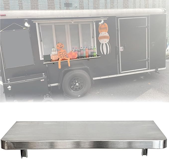Fold Down Concession Shelf Foldable Stainless Steel Shelves for Food Truck Exterior Utility Wall Shelf for Grilling Stations Porch Storage Trailers(Silver-W 12in/30cmL 40in/101cm)
