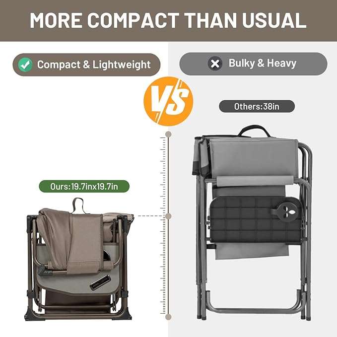 TIMBER RIDGE 2 Pack Aluminum Camping Directors Chair with Side Table Pocket Portable Folding Heavy Duty Lawn Chair for Fishing Trip Picnic Concert Outdoor 400lbs Tan