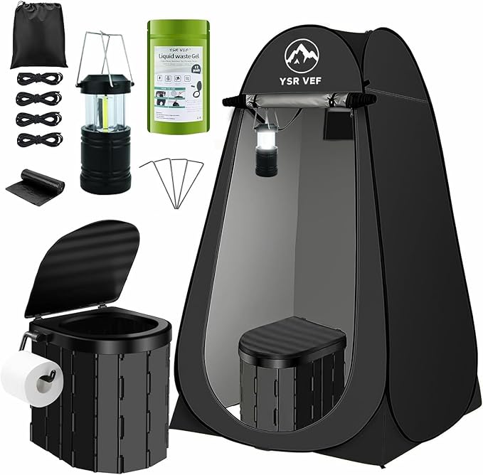 Portable Toilet Kit Camping Toilet with Pop-Up Privacy Tent and Poo Gel Toilet Bags Washable Portable Outdoor Showers Changing Rooms