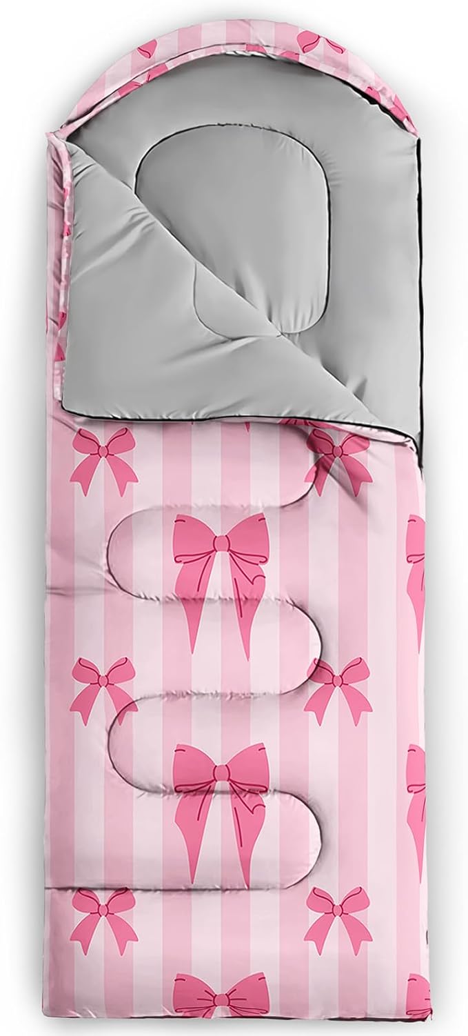 Colorful Bow Sleeping Bag 3 Season Warm Cool Weather Hand Drawn Bow Camping Sleeping Bag for Adult Cute Bowknot Camping Backpacking for Outdoor Traveling Hiking Hunting Gear Equipment
