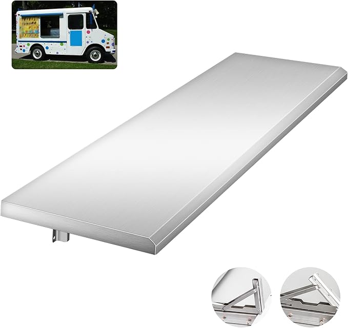 Folding Concession Shelf 48 x 12 Stainless Steel Drop Down Serving Food Shelf Concession Space Saving Stand for Concession Windows